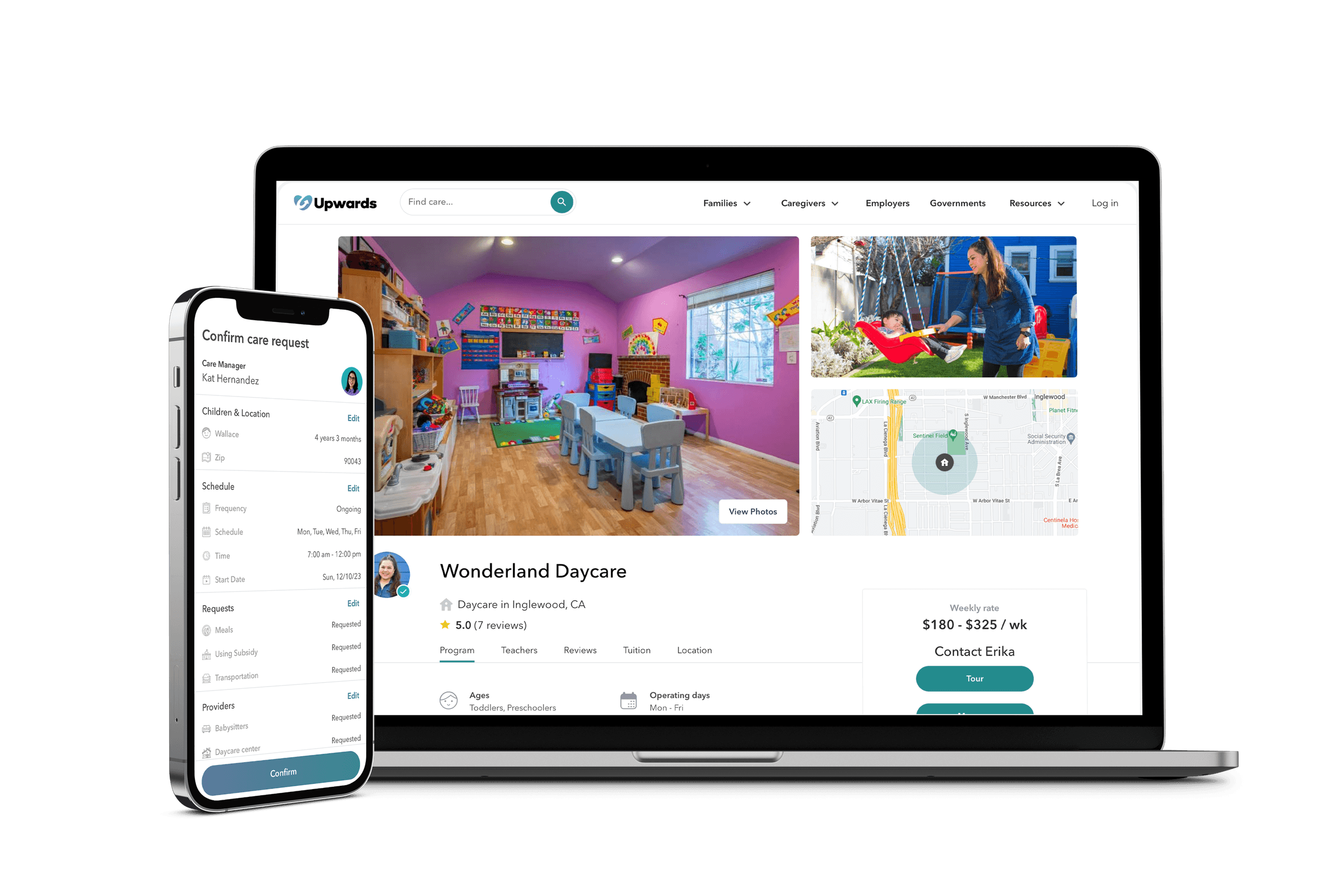 Upwards care platform on laptop and phone