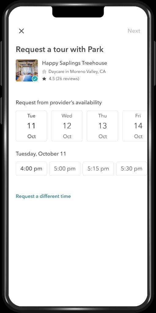 Upwards app — tour request screen